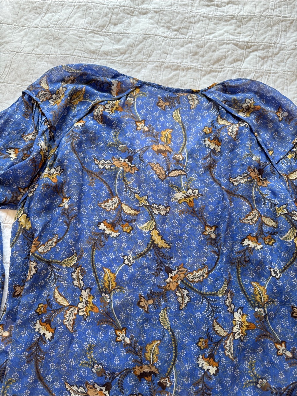 Second‎ Female Lantana Blue Floral Viscose Blouse Puff Sleeve Top Size Medium - Picture 6 of 8